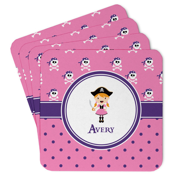 Custom Pink Pirate Paper Coasters w/ Name or Text