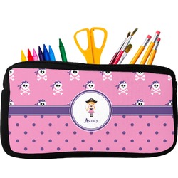 Pink Pirate Neoprene Pencil Case - Small w/ Name or Text