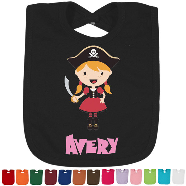 Custom Pink Pirate Cotton Baby Bib (Personalized)
