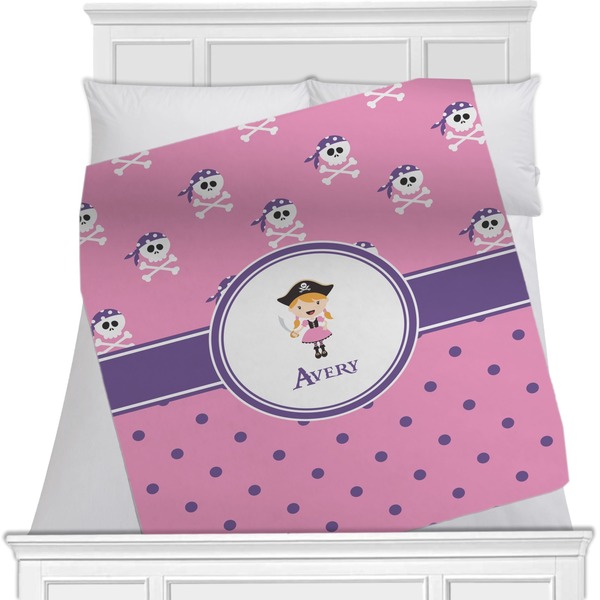 Custom Pink Pirate Minky Blanket - Twin / Full - 80"x60" - Double Sided (Personalized)