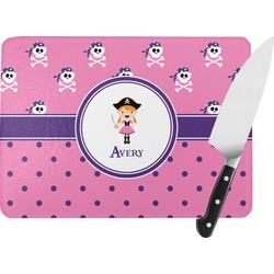 Pink Pirate Rectangular Glass Cutting Board - Large - 15.25"x11.25" w/ Name or Text
