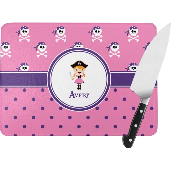 Custom Pink Pirate Rectangular Glass Cutting Board (Personalized)