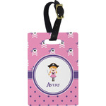 Pink Pirate Plastic Luggage Tag - Rectangular w/ Name or Text