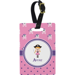Pink Pirate Plastic Luggage Tag - Rectangular w/ Name or Text