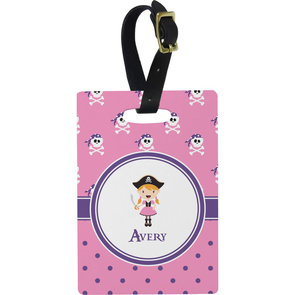 Custom Pink Pirate Plastic Luggage Tag - Rectangular w/ Name or Text