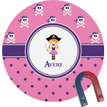 Pink Pirate Round Fridge Magnet (Personalized)