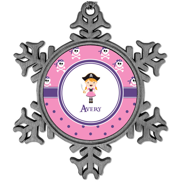 Custom Pink Pirate Vintage Snowflake Ornament (Personalized)