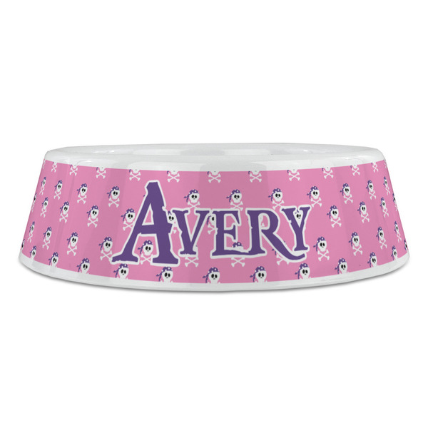 Pink Pirate Plastic Pet Bowls - Large - FRONT