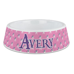 Pink Pirate Plastic Dog Bowl - Large (Personalized)
