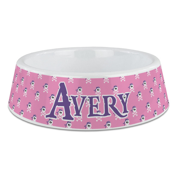 Custom Pink Pirate Plastic Dog Bowl - Large (Personalized)