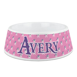 Pink Pirate Plastic Dog Bowl (Personalized)