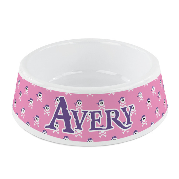 Custom Pink Pirate Plastic Dog Bowl - Small (Personalized)