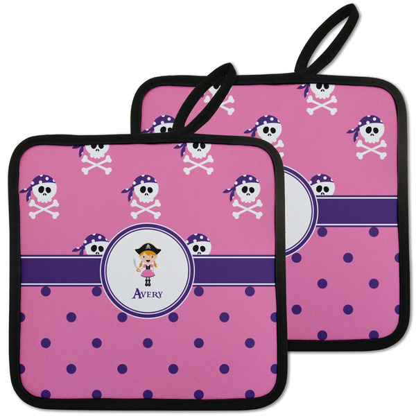 Custom Pink Pirate Pot Holders - Set of 2 w/ Name or Text