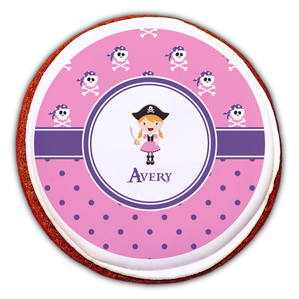 Pink Pirate Printed Icing Circle - Large - On Cookie