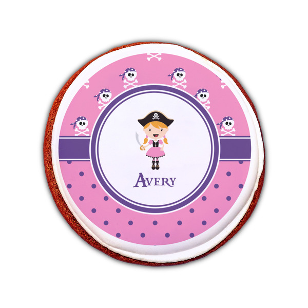 Pink Pirate Printed Icing Circle - Small - On Cookie