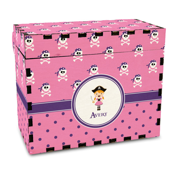 Custom Pink Pirate Wood Recipe Box - Full Color Print (Personalized)