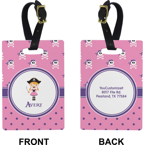 Pink Pirate Rectangle Luggage Tag (Front + Back)