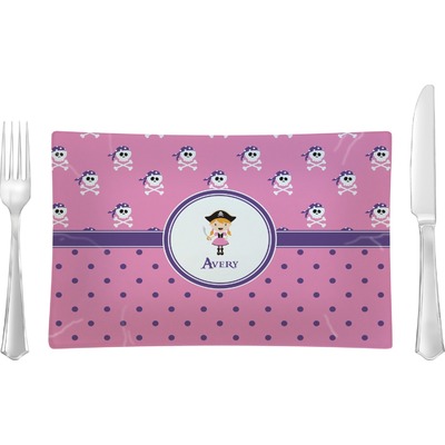 Pink Pirate Rectangular Glass Lunch / Dinner Plate - Single or Set (Personalized)