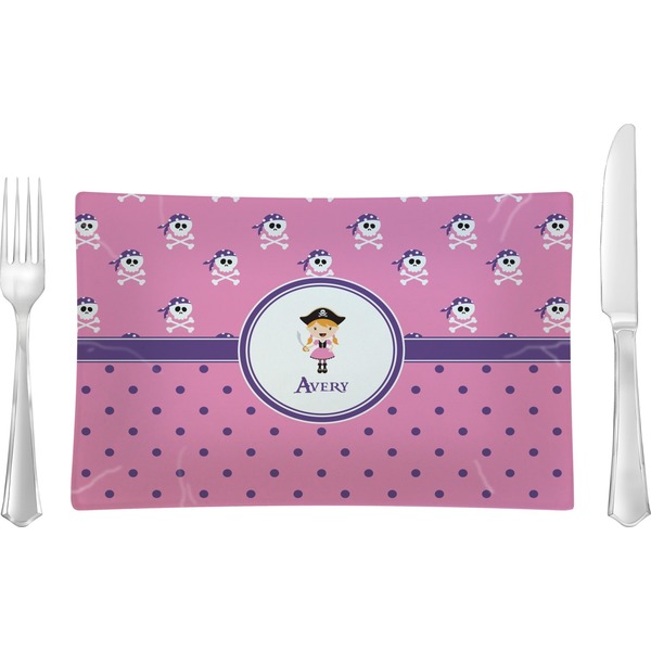 Custom Pink Pirate Rectangular Glass Lunch / Dinner Plate - Single or Set (Personalized)