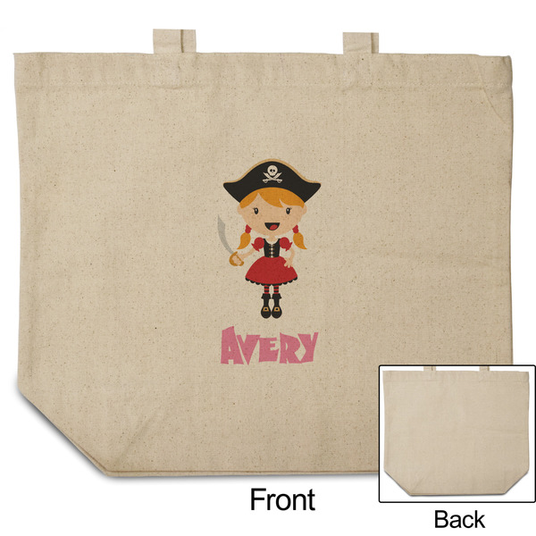 Pink Pirate Reusable Cotton Grocery Bag - Front & Back View