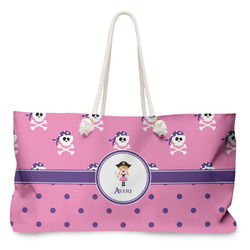 Pink Pirate Large Tote Bag with Rope Handles (Personalized)