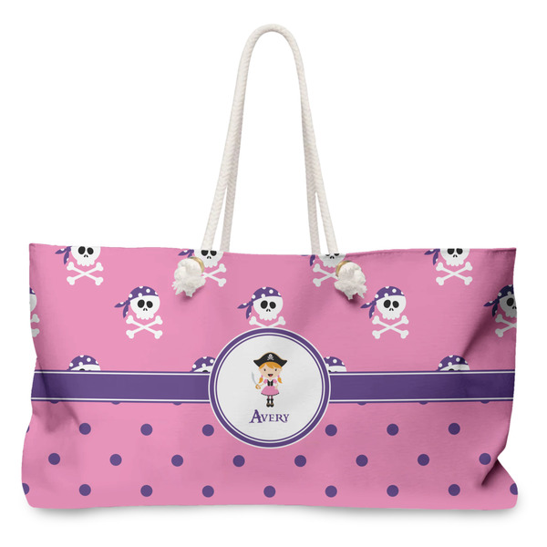 Custom Pink Pirate Large Tote Bag with Rope Handles (Personalized)