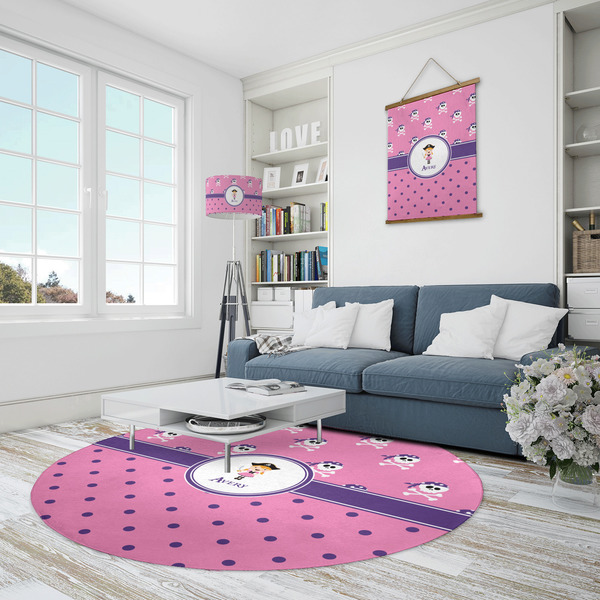 Pink Pirate Round Area Rug - IN CONTEXT