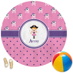 Pink Pirate Round Beach Towel (Personalized)