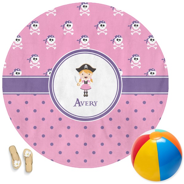 Custom Pink Pirate Round Beach Towel (Personalized)