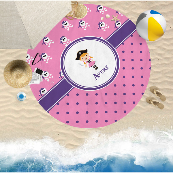 Pink Pirate Round Beach Towel Lifestyle
