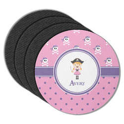 Pink Pirate Round Rubber Backed Coasters - Set of 4 (Personalized)