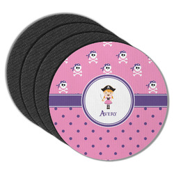 Pink Pirate Round Rubber Backed Coasters - Set of 4 (Personalized)