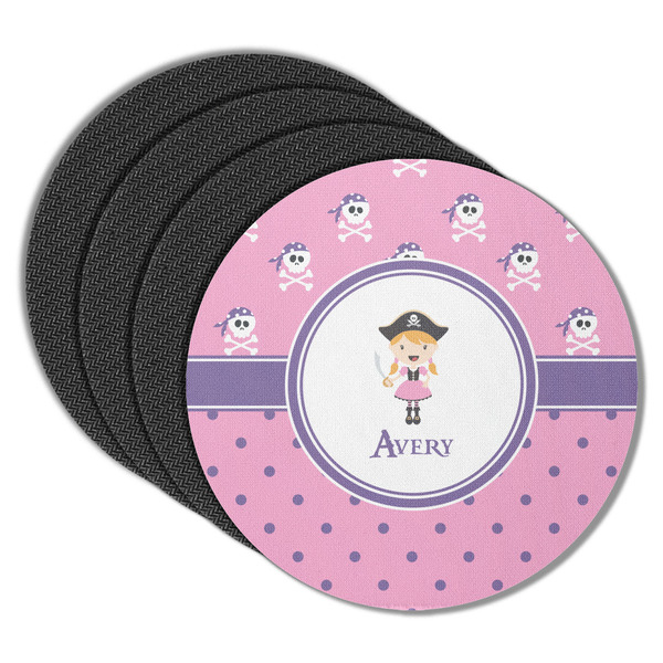 Custom Pink Pirate Round Rubber Backed Coasters - Set of 4 (Personalized)