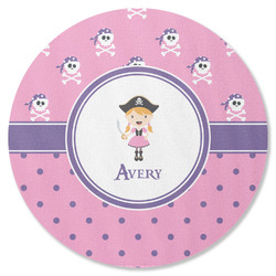 Pink Pirate Round Rubber Backed Coaster (Personalized)