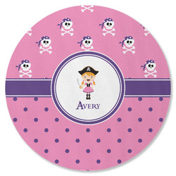 Pink Pirate Round Rubber Backed Coaster (Personalized)