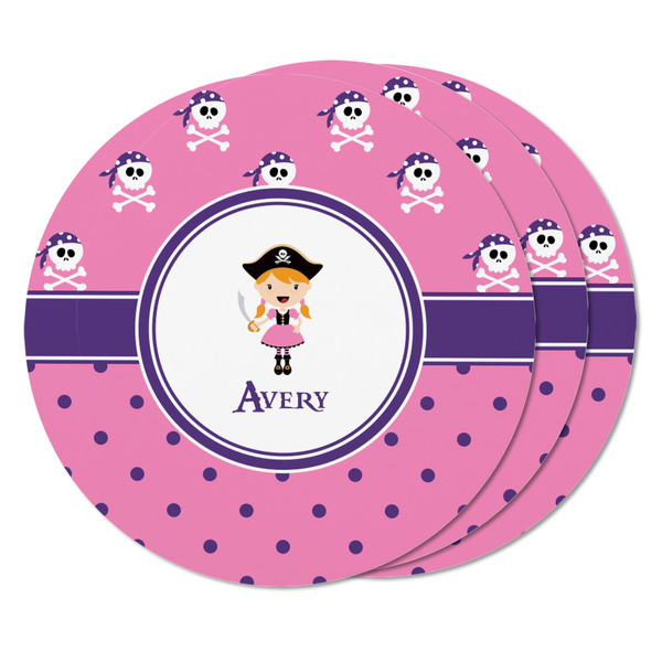 Pink Pirate Round Fridge Magnet - THREE