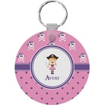 Pink Pirate Round Plastic Keychain (Personalized)
