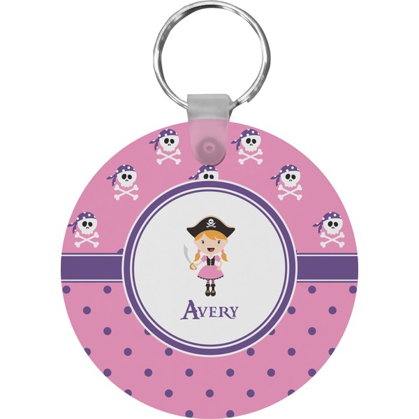 Custom Pink Pirate Round Plastic Keychain (Personalized)