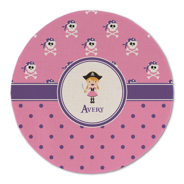 Custom Pink Pirate Round Linen Placemat - Single Sided (Personalized)