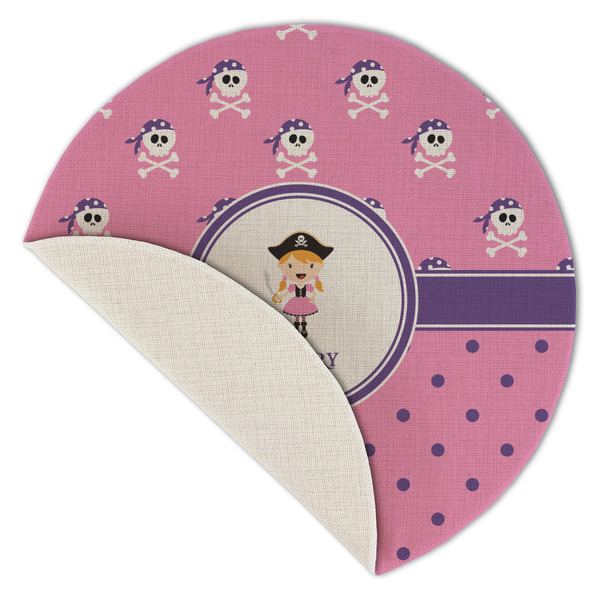 Pink Pirate Round Linen Placemats - Front (folded corner single sided)