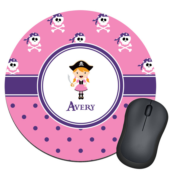 Custom Pink Pirate Round Mouse Pad (Personalized)