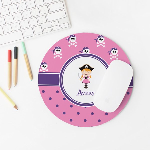 Pink Pirate Round Mousepad - LIFESTYLE 2