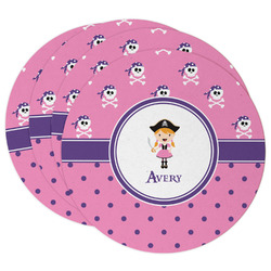 Pink Pirate Round Paper Coasters w/ Name or Text