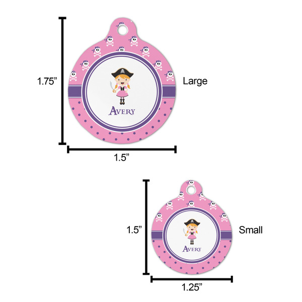 Pink Pirate Round Pet ID Tag - Large - Comparison Scale