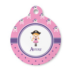 Pink Pirate Round Pet ID Tag - Small (Personalized)