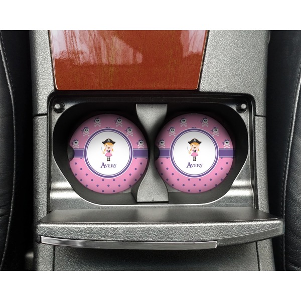 Pink Pirate Sandstone Car Coaster - In Cup Holder