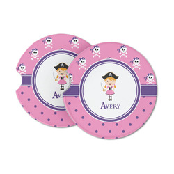 Pink Pirate Sandstone Car Coasters - Set of 2 (Personalized)
