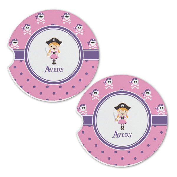 Pink Pirate Sandstone Car Coasters - Set of 2