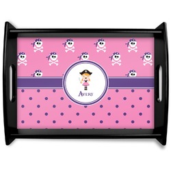 Pink Pirate Black Wooden Tray - Large (Personalized)