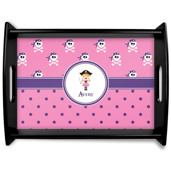 Custom Pink Pirate Black Wooden Tray - Large (Personalized)